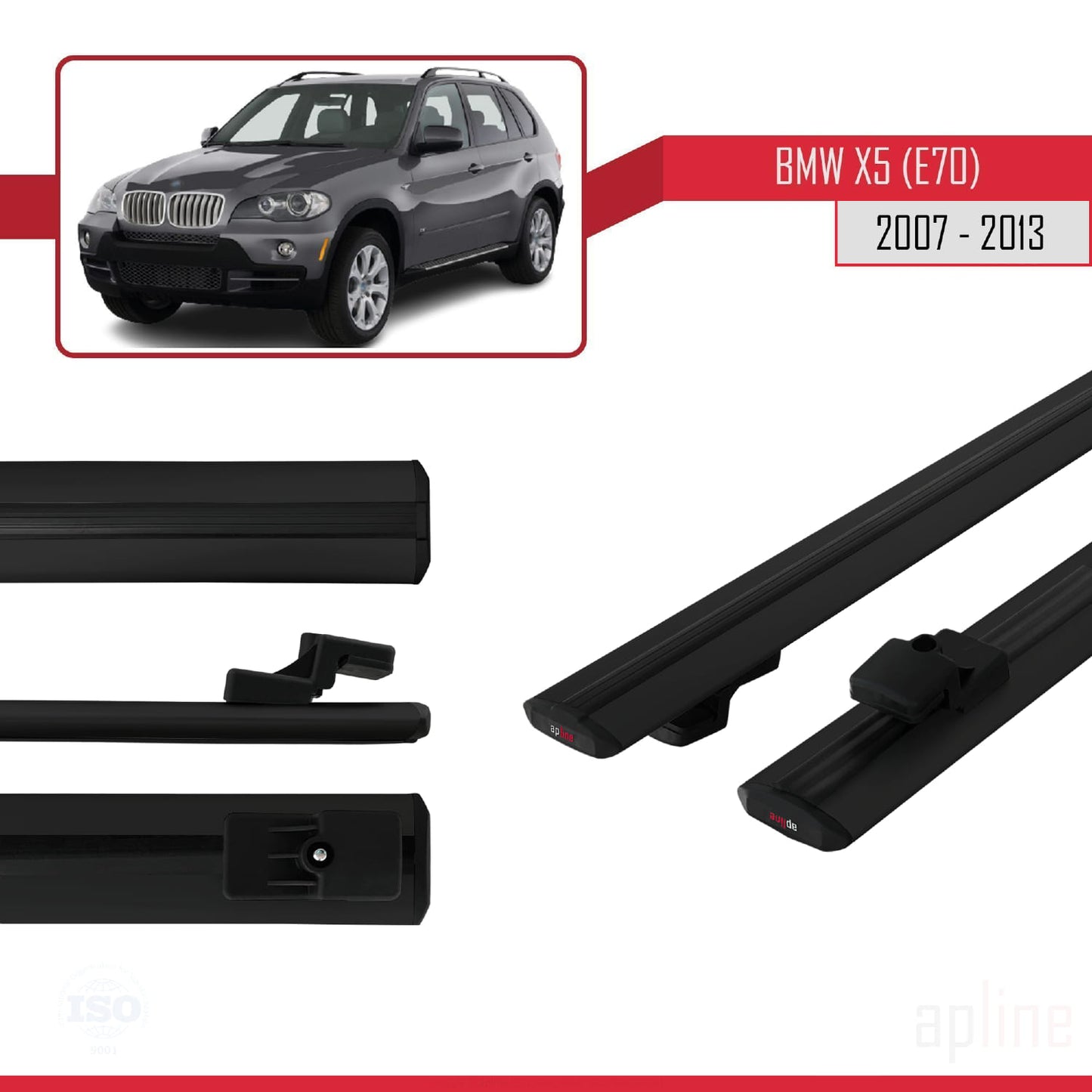 Compatible avec BMW X5 (E70) 2007-2013 BASIC Model Barres de Toit Railing Porte-Bagages de Voiture Noir Aluminium 2 Barres
