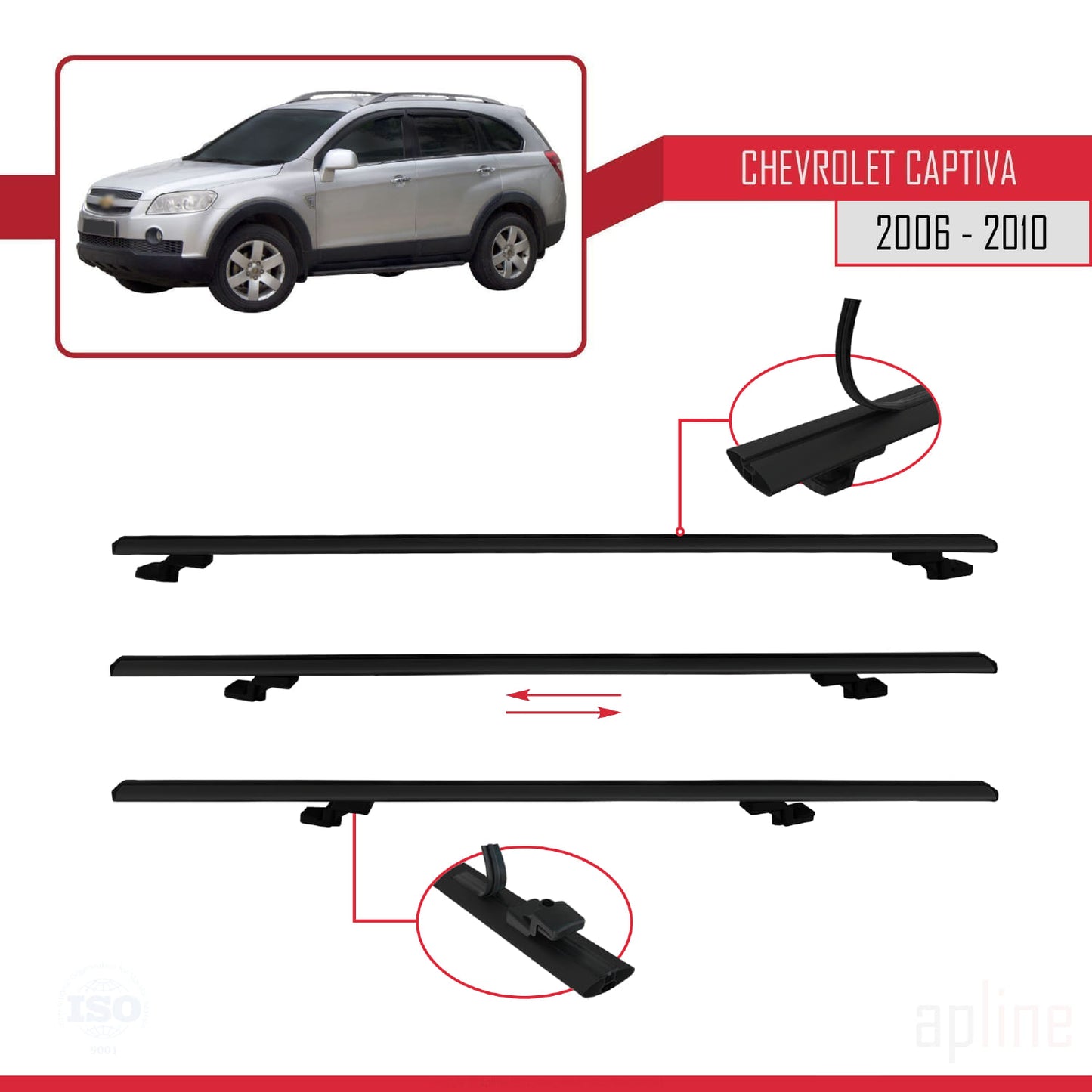 Compatible avec Chevrolet Captiva 2006-2010 BASIC Model Barres de Toit Railing Porte-Bagages de Voiture Noir Aluminium 3 Barres