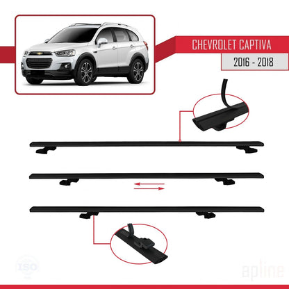 Compatible avec Chevrolet Captiva 2016-2018 BASIC Model Barres de Toit Railing Porte-Bagages de Voiture Noir Aluminium 3 Barres
