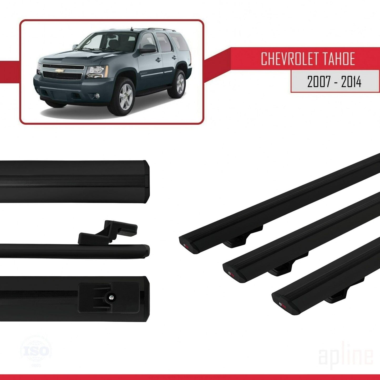 Compatible avec Chevrolet Tahoe 3 2007-2014 BASIC Model Barres de Toit Railing Porte-Bagages de Voiture Noir Aluminium 3 Barres