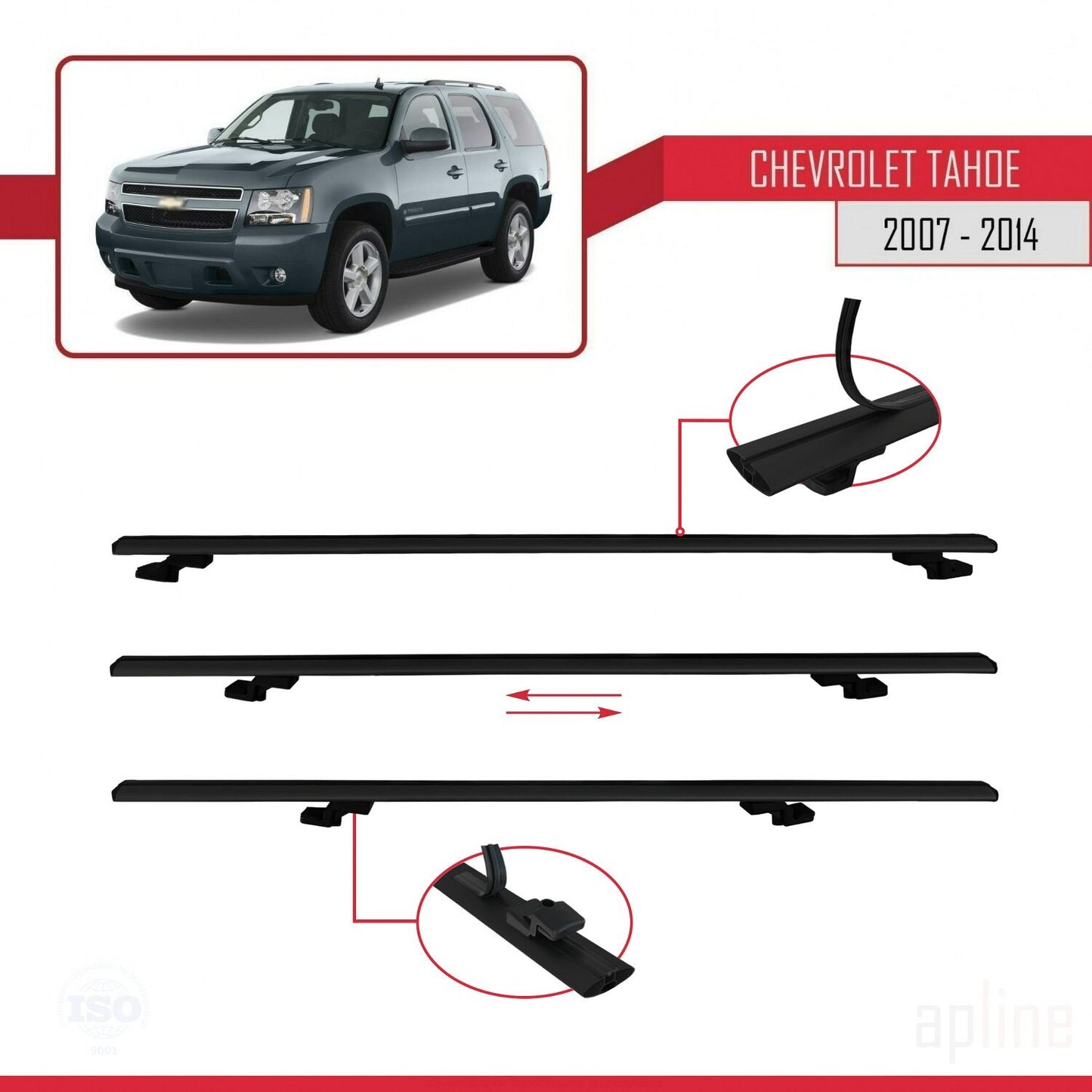 Compatible avec Chevrolet Tahoe 3 2007-2014 BASIC Model Barres de Toit Railing Porte-Bagages de Voiture Noir Aluminium 3 Barres