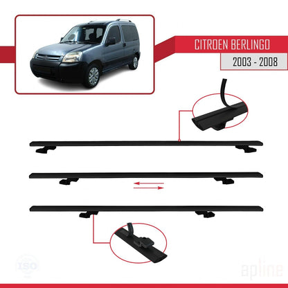 Compatible with Citroen Berlingo (M59) 2003-2008 BASIC Model Car Roof Rack Cross Bar Black Aluminium 3 Bars