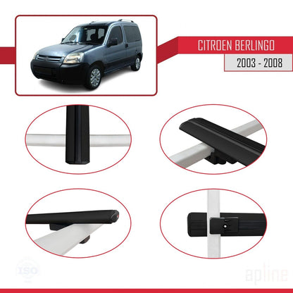 Compatible with Citroen Berlingo (M59) 2003-2008 BASIC Model Car Roof Rack Cross Bar Black Aluminium 2 Bars