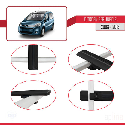 Compatible with Citroen Berlingo 2 (B9) 2008-2018 BASIC Model Car Roof Rack Cross Bar Black Aluminium 4 Bars