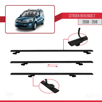 Compatible with Citroen Berlingo 2 (B9) 2008-2018 BASIC Model Car Roof Rack Cross Bar Black Aluminium 4 Bars