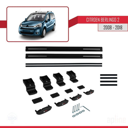 Compatible with Citroen Berlingo 2 (B9) 2008-2018 BASIC Model Car Roof Rack Cross Bar Black Aluminium 2 Bars