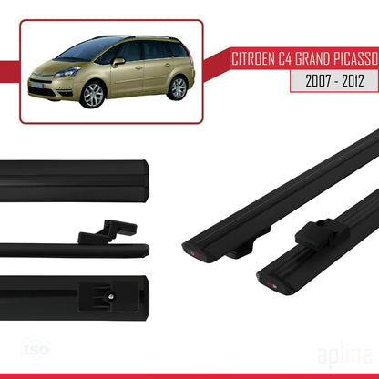Compatible avec Citroen Grand C4 Picasso 2007-2012 BASIC Model Barres de Toit Railing Porte-Bagages de Voiture Noir Aluminium 2 Barres