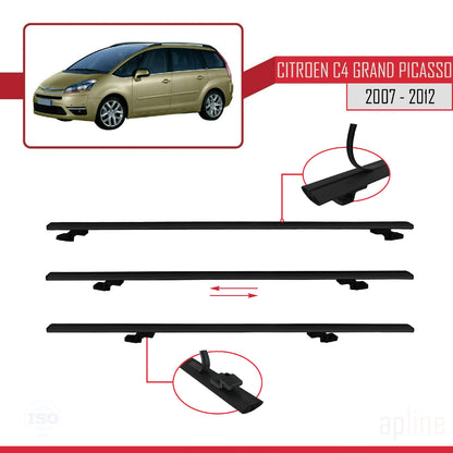 Compatible avec Citroen Grand C4 Picasso 2007-2012 BASIC Model Barres de Toit Railing Porte-Bagages de Voiture Noir Aluminium 2 Barres