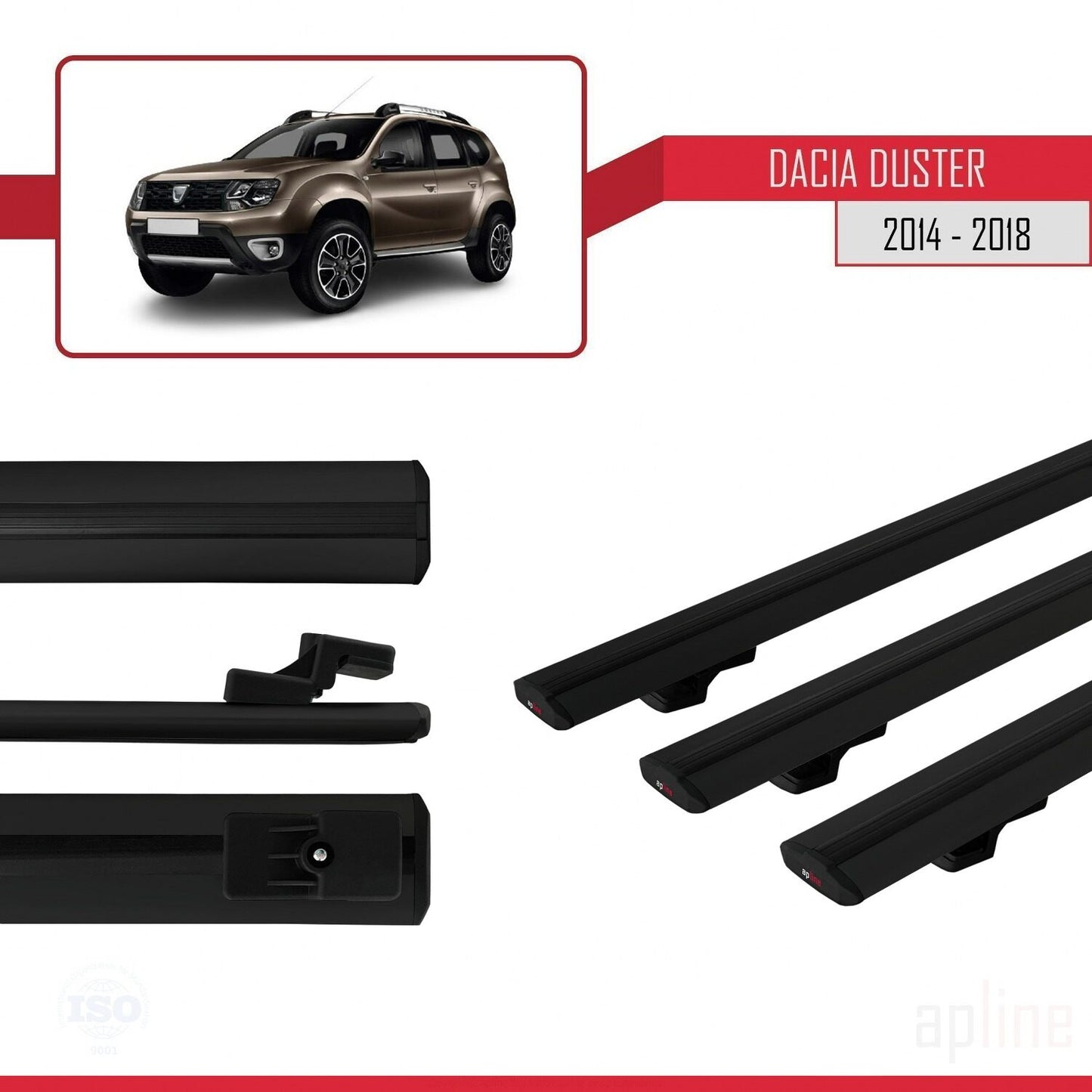 Compatible avec Dacia Duster (HS) Post-Facelift 2014-2017 BASIC Model Barres de Toit Railing Porte-Bagages de Voiture Noir Aluminium 3 Barres