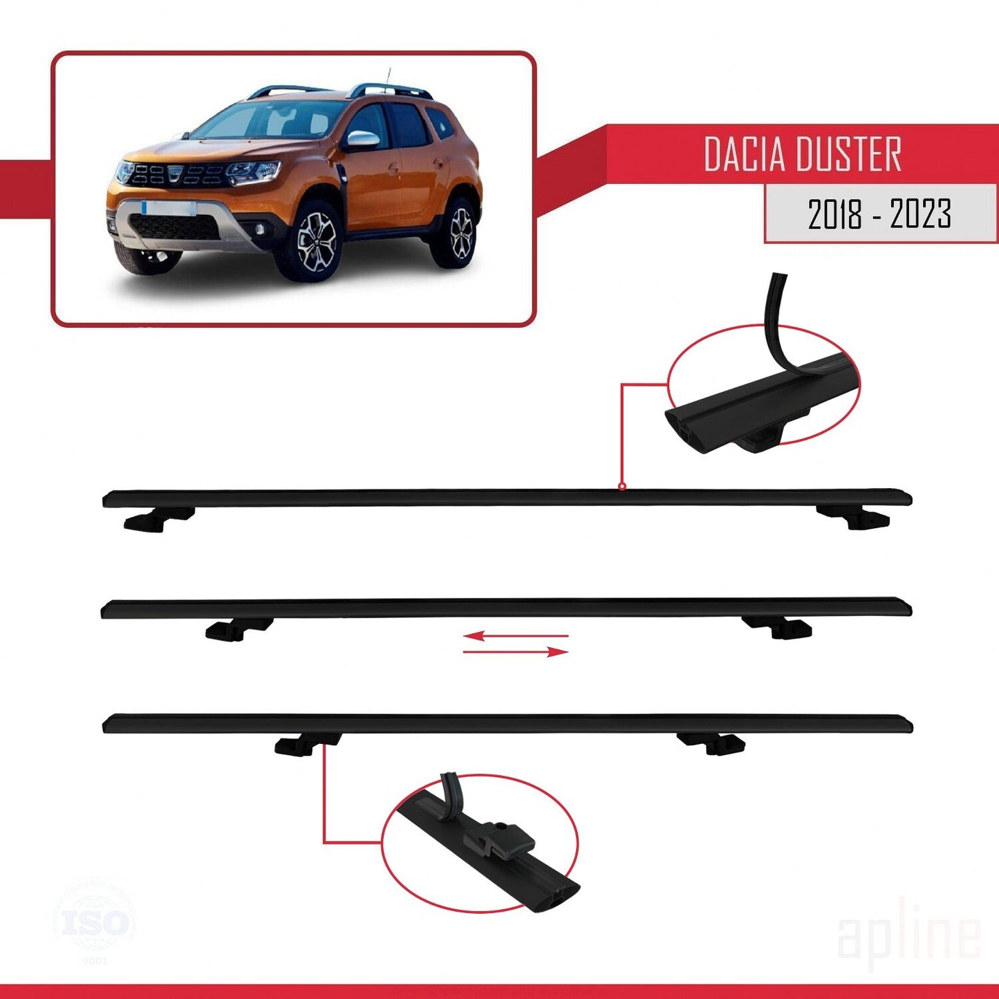 Compatible avec Dacia Duster 2 (HM) 2018-2024 BASIC Model Barres de Toit Railing Porte-Bagages de Voiture Noir Aluminium 2 Barres