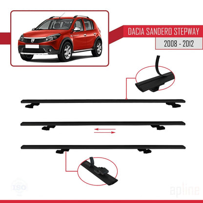 Compatible avec Dacia Sandero Stepway 2008-2012 BASIC Model Barres de Toit Railing Porte-Bagages de Voiture Noir Aluminium 2 Barres