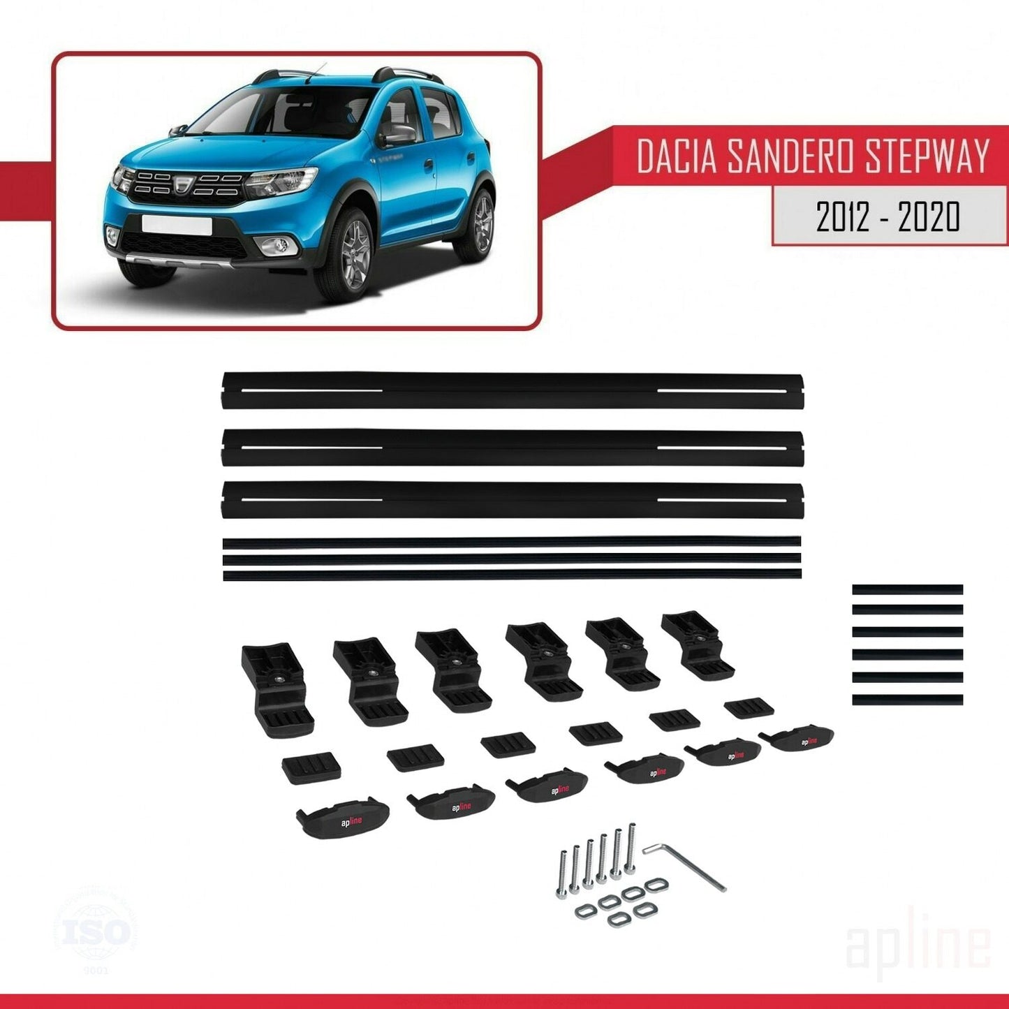 Compatible avec Dacia Sandero Stepway 2 2012-2020 BASIC Model Barres de Toit Railing Porte-Bagages de Voiture Noir Aluminium 3 Barres