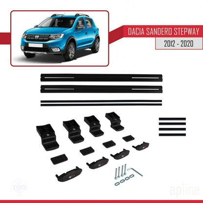 Compatible avec Dacia Sandero Stepway 2 2012-2020 BASIC Model Barres de Toit Railing Porte-Bagages de Voiture Noir Aluminium 2 Barres