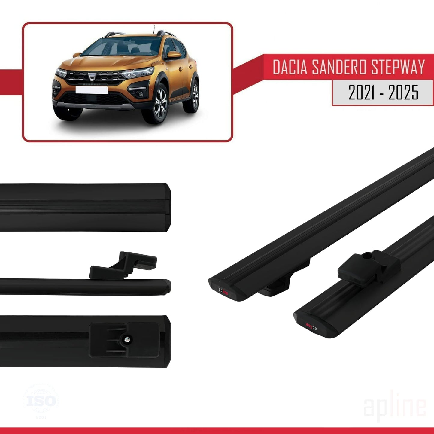 Compatible avec Dacia Sandero Stepway 3 2021-2025 BASIC Model Barres de Toit Railing Porte-Bagages de Voiture Noir Aluminium 2 Barres