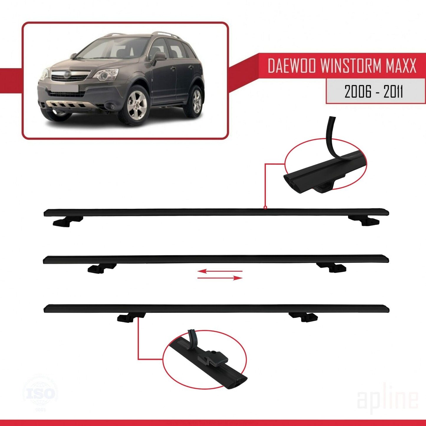 Compatible avec Daewoo Winstorm MaXX 2006-2011 BASIC Model Barres de Toit Railing Porte-Bagages de Voiture Noir Aluminium 2 Barres