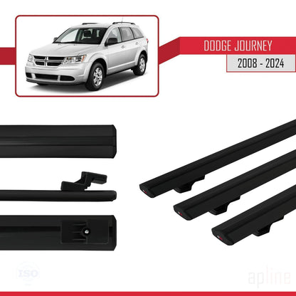Compatible avec Dodge Journey 2008-2024 BASIC Model Barres de Toit Railing Porte-Bagages de Voiture Noir Aluminium 3 Barres