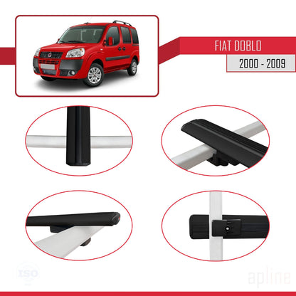 Compatible avec Fiat Doblo 2000-2009 BASIC Model Barres de Toit Railing Porte-Bagages de Voiture Noir Aluminium 4 Barres