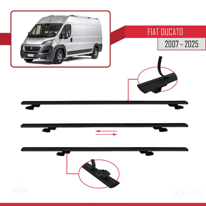Compatible avec Fiat Ducato 3 2007-2025 BASIC Model Barres de Toit Railing Porte-Bagages de Voiture Noir Aluminium 4 Barres