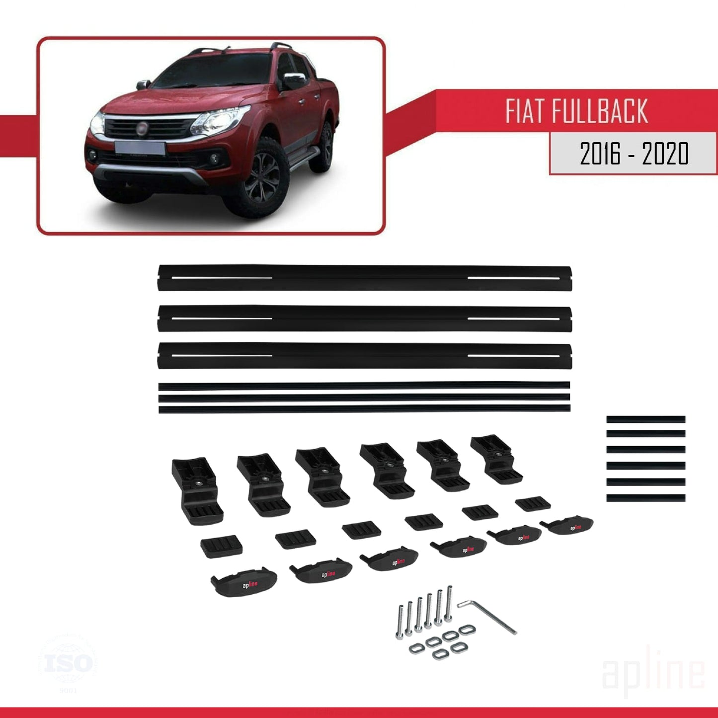 Compatible avec Fiat Fullback 2016-2020 BASIC Model Barres de Toit Railing Porte-Bagages de Voiture Noir Aluminium 3 Barres