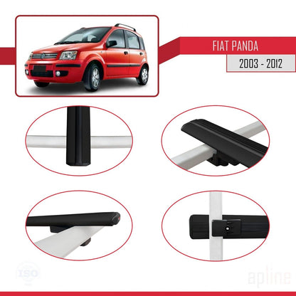 Compatible avec Fiat Panda 2 (169) 2003-2012 BASIC Model Barres de Toit Railing Porte-Bagages de Voiture Noir Aluminium 3 Barres