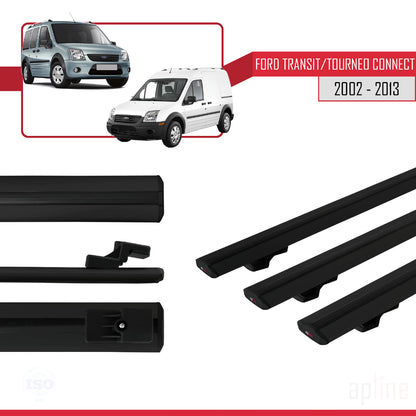 Compatible avec Ford Transit/Tourneo Connect 2002-2013 BASIC Model Barres de Toit Railing Porte-Bagages de Voiture Noir Aluminium 3 Barres