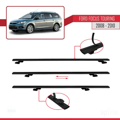 Compatible avec Ford Focus 2 (C307) Turnier 2008-2010 BASIC Model Barres de Toit Railing Porte-Bagages de Voiture Noir Aluminium 3 Barres
