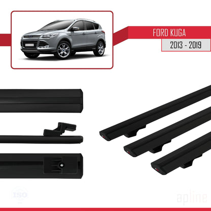 Compatible avec Ford Kuga 2 (C520) 2013-2019 BASIC Model Barres de Toit Railing Porte-Bagages de Voiture Noir Aluminium 3 Barres