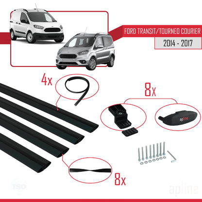 Compatible avec Ford Transit/Tourneo Courier Pre-Facelift 2014-2017 BASIC Model Barres de Toit Railing Porte-Bagages de Voiture Noir Aluminium 4 Barres