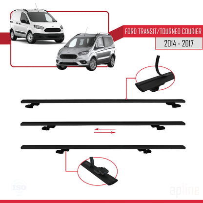 Compatible avec Ford Transit/Tourneo Courier Pre-Facelift 2014-2017 BASIC Model Barres de Toit Railing Porte-Bagages de Voiture Noir Aluminium 2 Barres