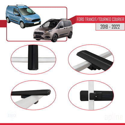 Compatible avec Ford Transit/Tourneo Courier Post-Facelift 2018-2022 BASIC Model Barres de Toit Railing Porte-Bagages de Voiture Noir Aluminium 2 Barres