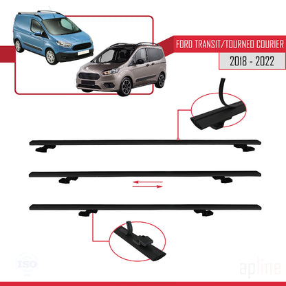 Compatible avec Ford Transit/Tourneo Courier Post-Facelift 2018-2022 BASIC Model Barres de Toit Railing Porte-Bagages de Voiture Noir Aluminium 2 Barres