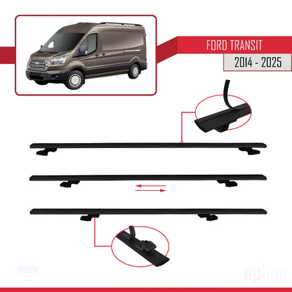 Compatible avec Ford Transit 2014-2025 BASIC Model Barres de Toit Railing Porte-Bagages de Voiture Noir Aluminium 2 Barres