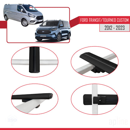 Compatible avec Ford Transit/Tourneo Custom 2012-2023 BASIC Model Barres de Toit Railing Porte-Bagages de Voiture Noir Aluminium 4 Barres