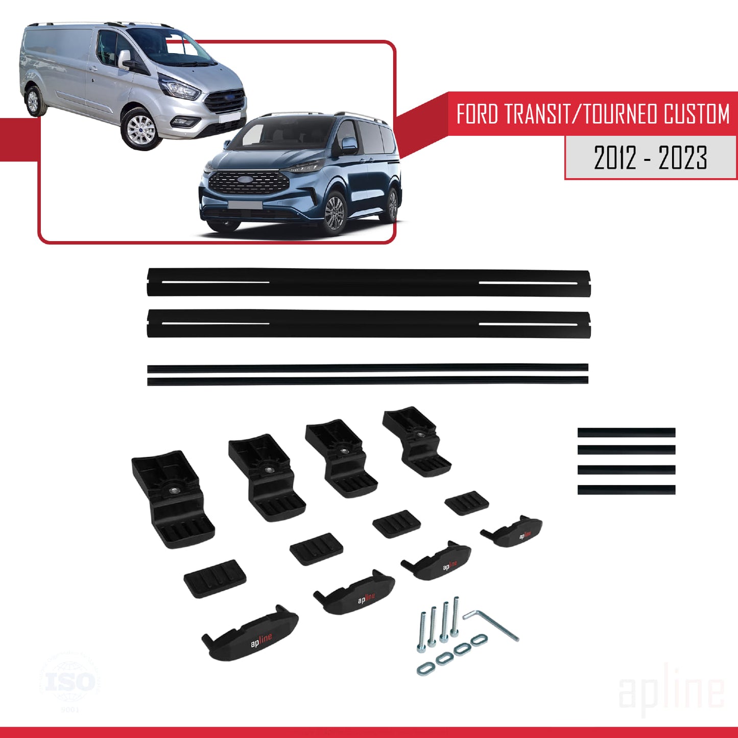 Compatible avec Ford Transit/Tourneo Custom 2012-2023 BASIC Model Barres de Toit Railing Porte-Bagages de Voiture Noir Aluminium 2 Barres