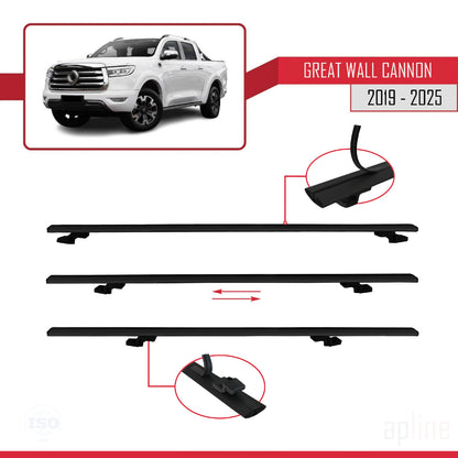 Compatible avec Great Wall Cannon 2019-2025 BASIC Model Barres de Toit Railing Porte-Bagages de Voiture Noir Aluminium 3 Barres