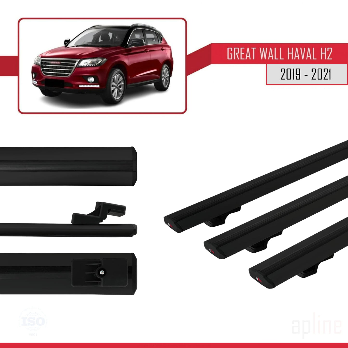 Compatible avec Great Wall Haval H2 2019-2021 BASIC Model Barres de Toit Railing Porte-Bagages de Voiture Noir Aluminium 3 Barres