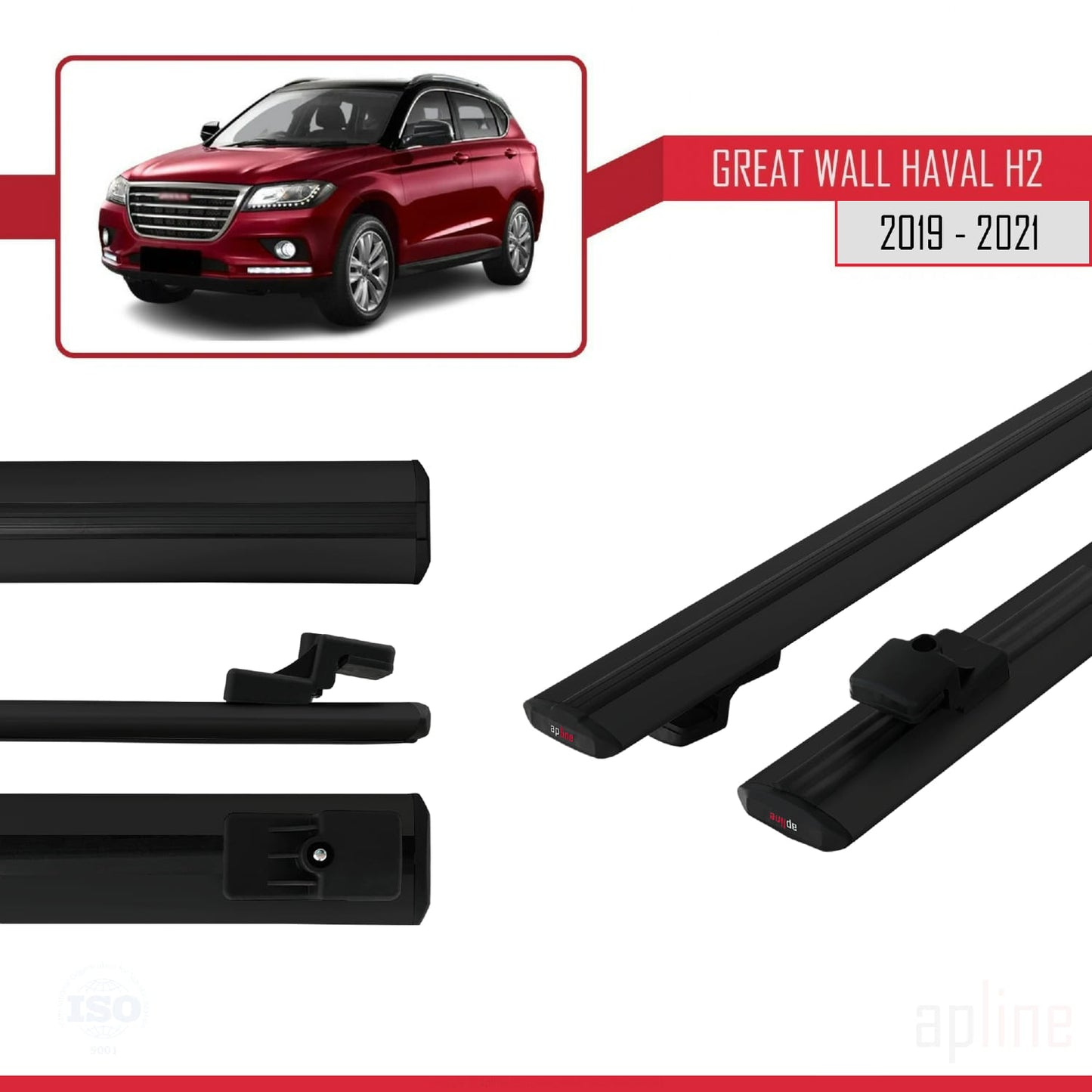 Compatible avec Great Wall Haval H2 2019-2021 BASIC Model Barres de Toit Railing Porte-Bagages de Voiture Noir Aluminium 2 Barres