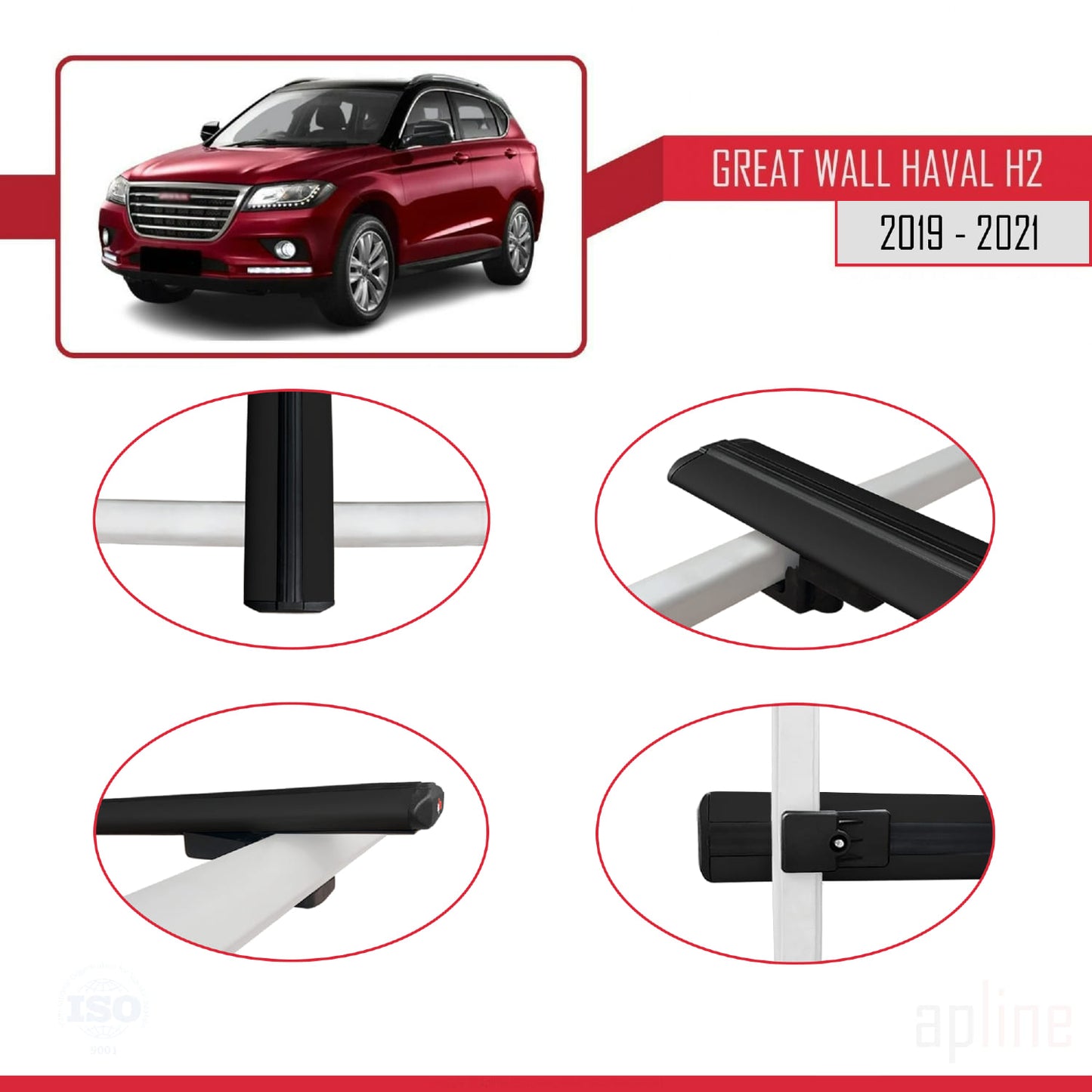 Compatible avec Great Wall Haval H2 2019-2021 BASIC Model Barres de Toit Railing Porte-Bagages de Voiture Noir Aluminium 2 Barres