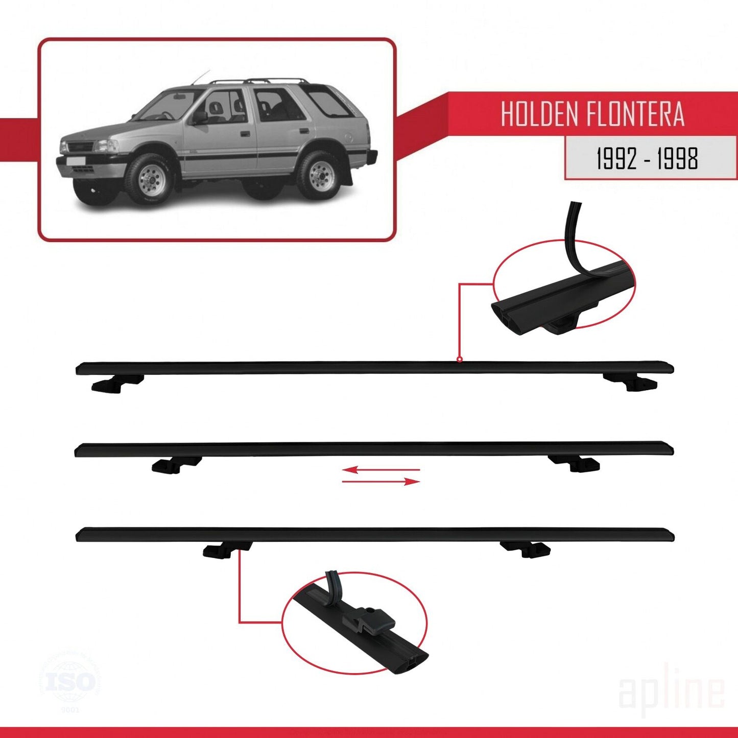 Compatible avec Holden Frontera 1992-1998 BASIC Model Barres de Toit Railing Porte-Bagages de Voiture Noir Aluminium 3 Barres