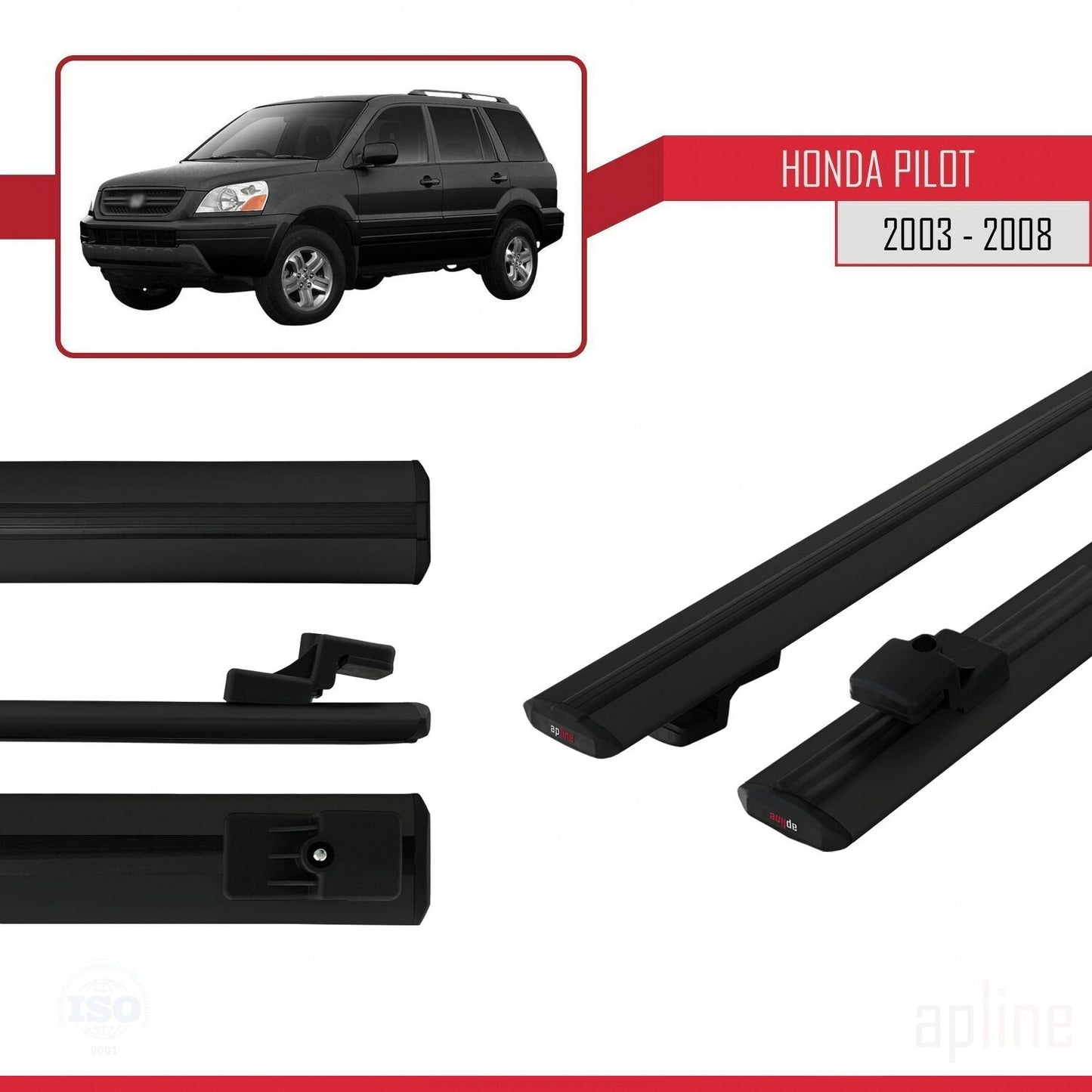 Compatible avec Honda Pilot 2003-2008 BASIC Model Barres de Toit Railing Porte-Bagages de Voiture Noir Aluminium 2 Barres