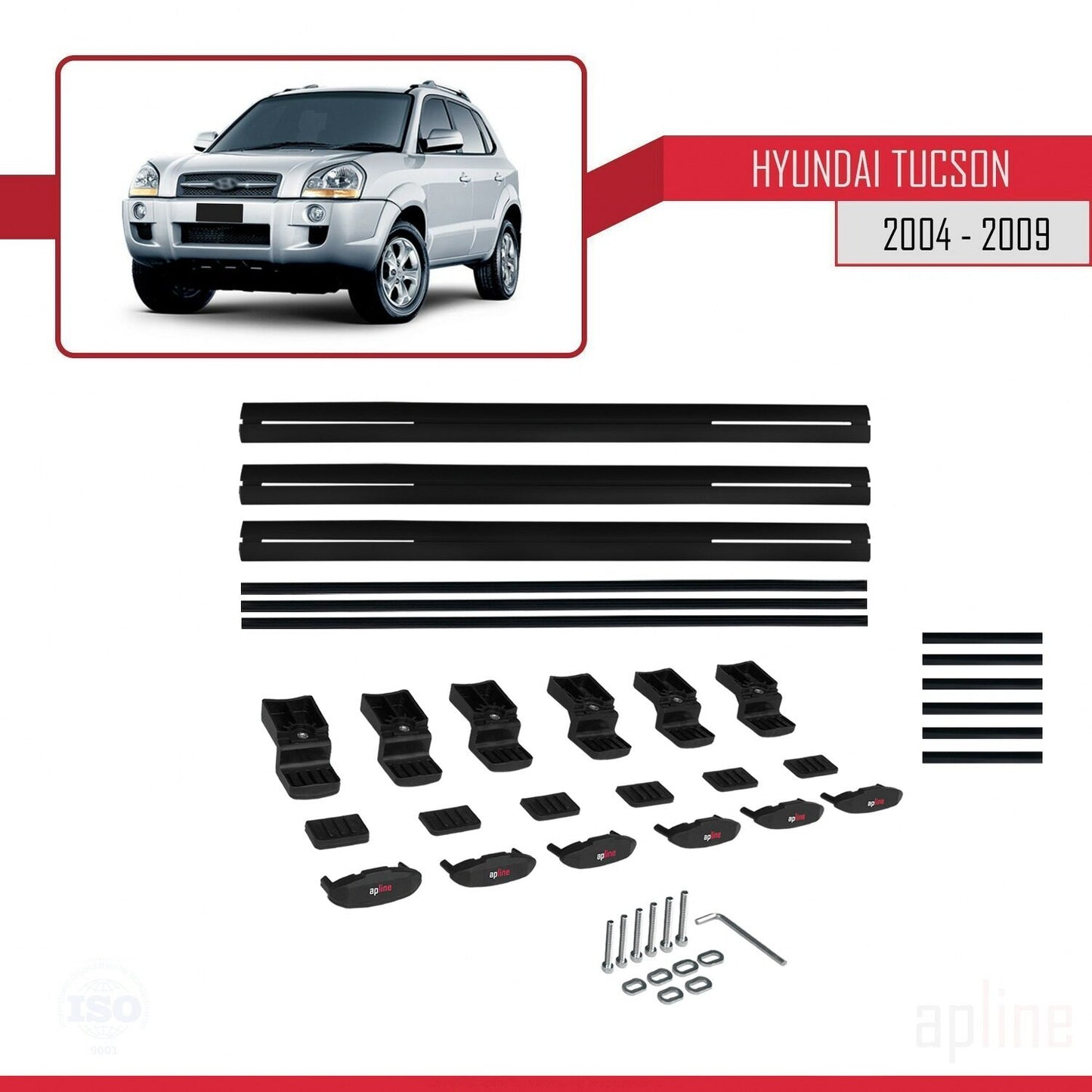 Compatible avec Hyundai Tucson (JM) 2004-2009 BASIC Model Barres de Toit Railing Porte-Bagages de Voiture Noir Aluminium 3 Barres