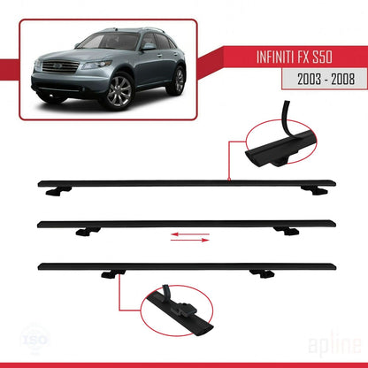 Compatible avec Infiniti FX (S50) 2003-2008 BASIC Model Barres de Toit Railing Porte-Bagages de Voiture Noir Aluminium 2 Barres