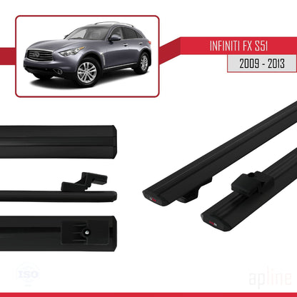 Compatible avec Infiniti FX 2 (S51) 2009-2013 BASIC Model Barres de Toit Railing Porte-Bagages de Voiture Noir Aluminium 2 Barres