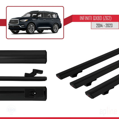 Compatible avec Infiniti QX80 (Z62) 2014-2023 BASIC Model Barres de Toit Railing Porte-Bagages de Voiture Noir Aluminium 3 Barres