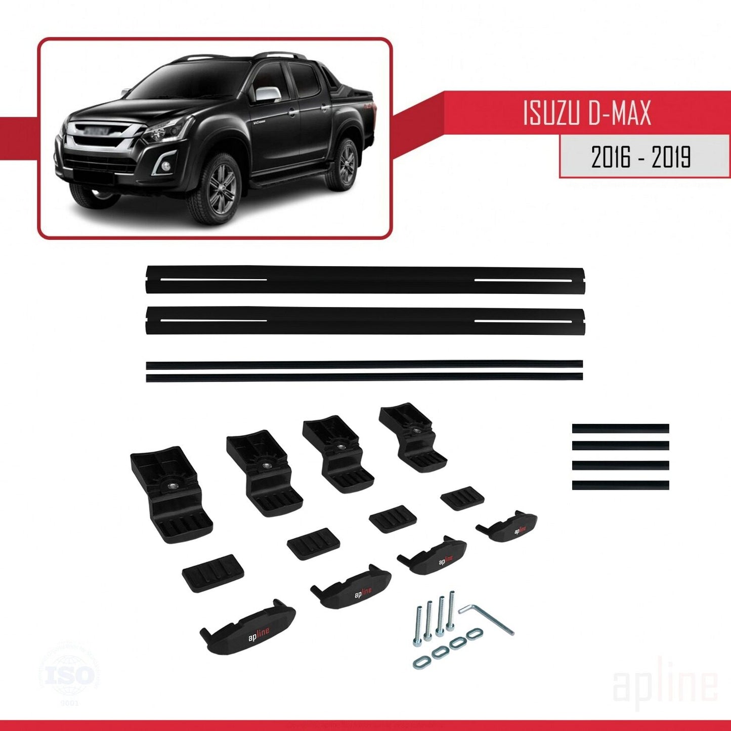 Compatible avec Isuzu D-Max 2 (RT85) Post-Facelift 2016-2019 BASIC Model Barres de Toit Railing Porte-Bagages de Voiture Noir Aluminium 2 Barres