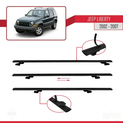 Compatible avec Jeep Liberty 2002-2007 BASIC Model Barres de Toit Railing Porte-Bagages de Voiture Noir Aluminium 2 Barres
