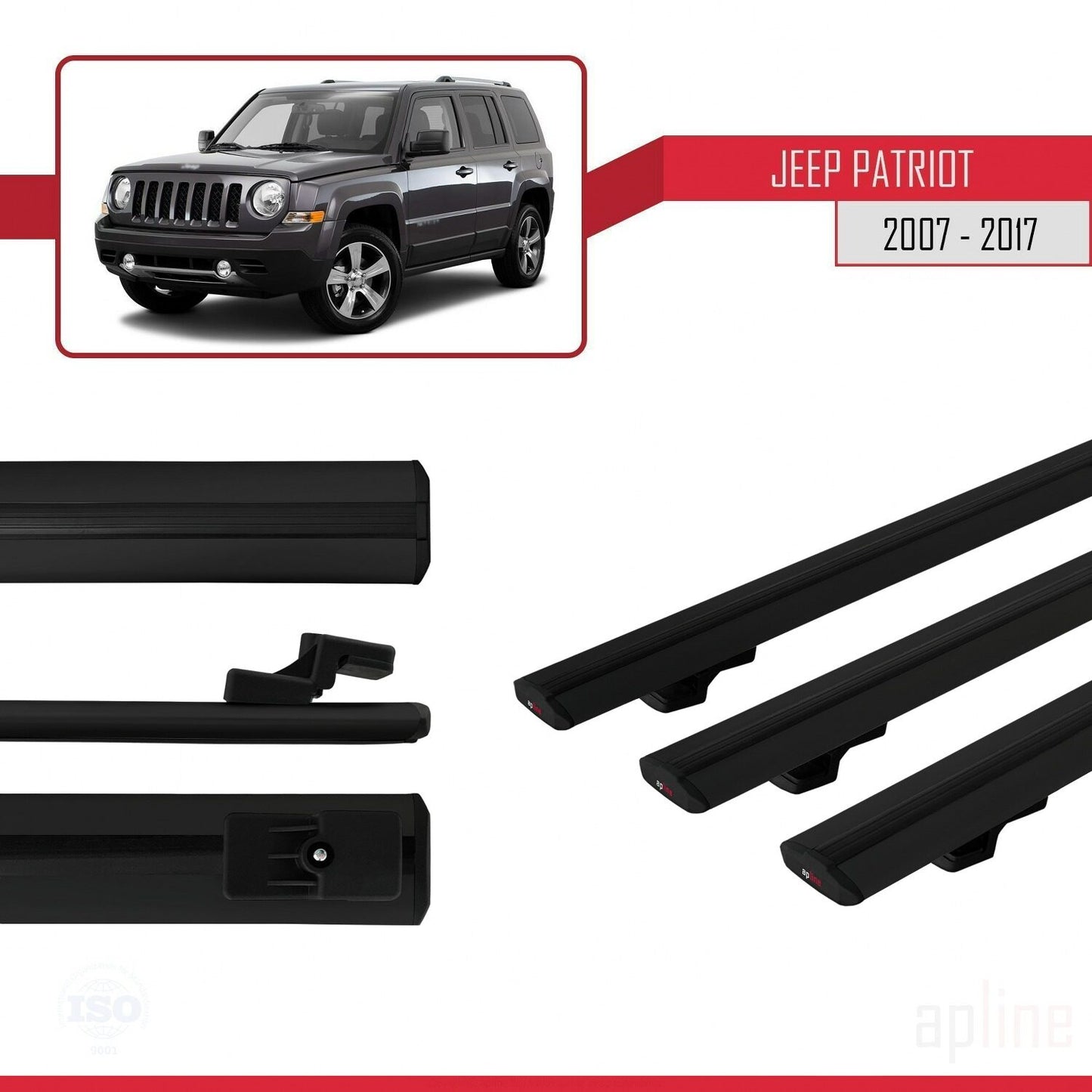 Compatible avec Jeep Patriot 2007-2017 BASIC Model Barres de Toit Railing Porte-Bagages de Voiture Noir Aluminium 3 Barres