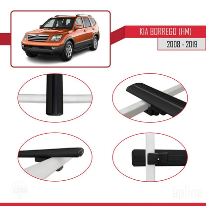 Compatible avec Kia Borrego (HM) 2008-2019 BASIC Model Barres de Toit Railing Porte-Bagages de Voiture Noir Aluminium 2 Barres