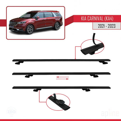 Compatible with Kia Carnival 4 (KA4) 2021-2023 BASIC Model Car Roof Rack Cross Bar Black Aluminium 3 Bars