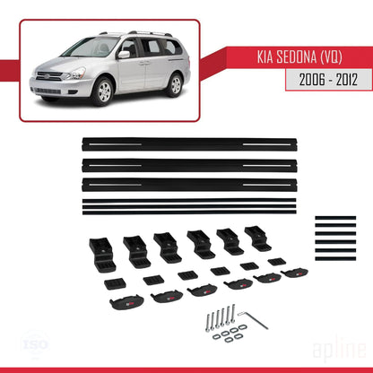 Compatible avec Kia Sedona 2 (VQ) 2006-2012 BASIC Model Barres de Toit Railing Porte-Bagages de Voiture Noir Aluminium 3 Barres